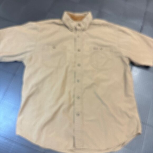 CARHARTT MENS TAN SHORT SLEEVE BUTTON UP SHIRT LARGE - Picture 1 of 10